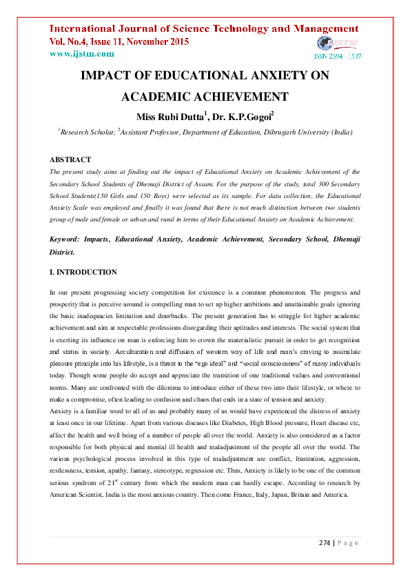 (PDF) IMPACT OF EDUCATIONAL ANXIETY ON ACADEMIC ACHIEVEMENT Miss