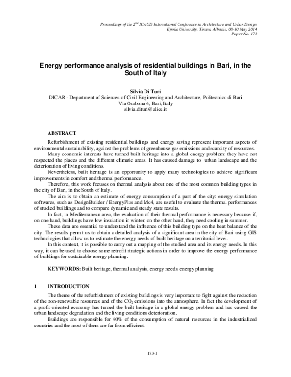 (PDF) Energy performance analysis of residential buildings in Bari , in ...
