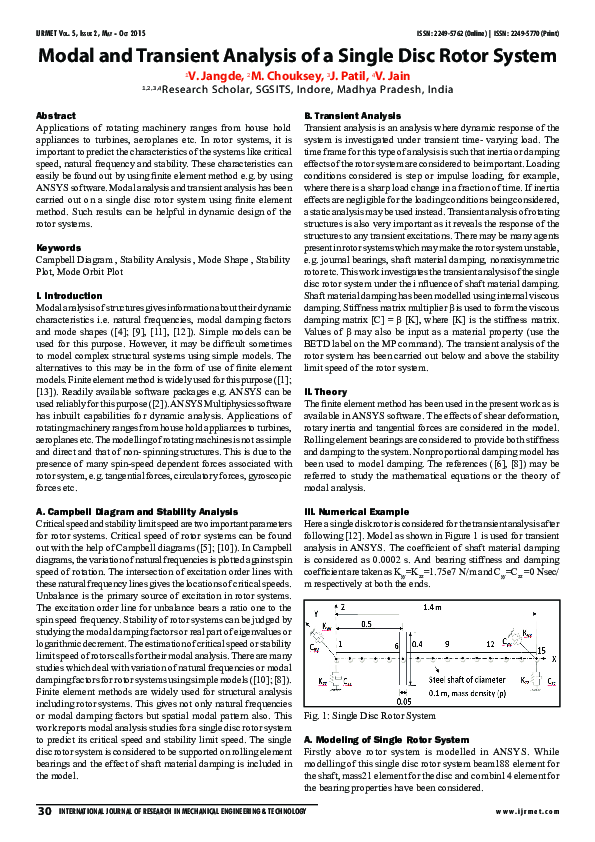 (PDF) Modal and Transient Analysis of a Single Disc Rotor System