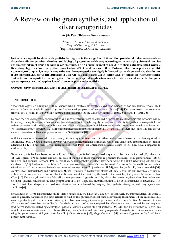 (PDF) A Review on the green synthesis, and application of silver ...