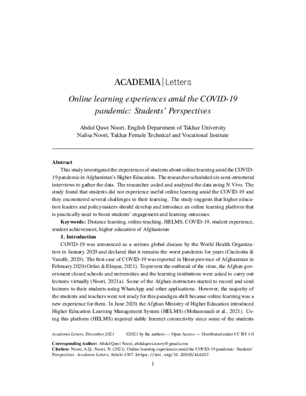 (PDF) Online learning experiences amid the COVID-19 pandemic: Students ...