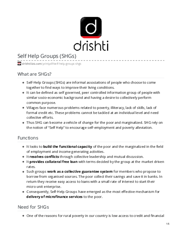 (PDF) Self Help Groups (SHGs