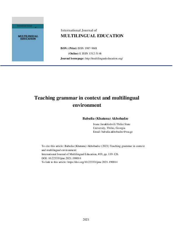 (PDF) TEACHING GRAMMAR IN CONTEXT AND MULTILINGUAL ENVIRONMENT