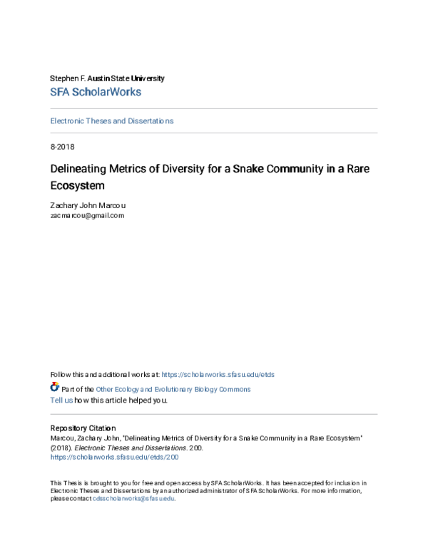 (PDF) Delineating Metrics of Diversity for a Snake Community in a Rare ...