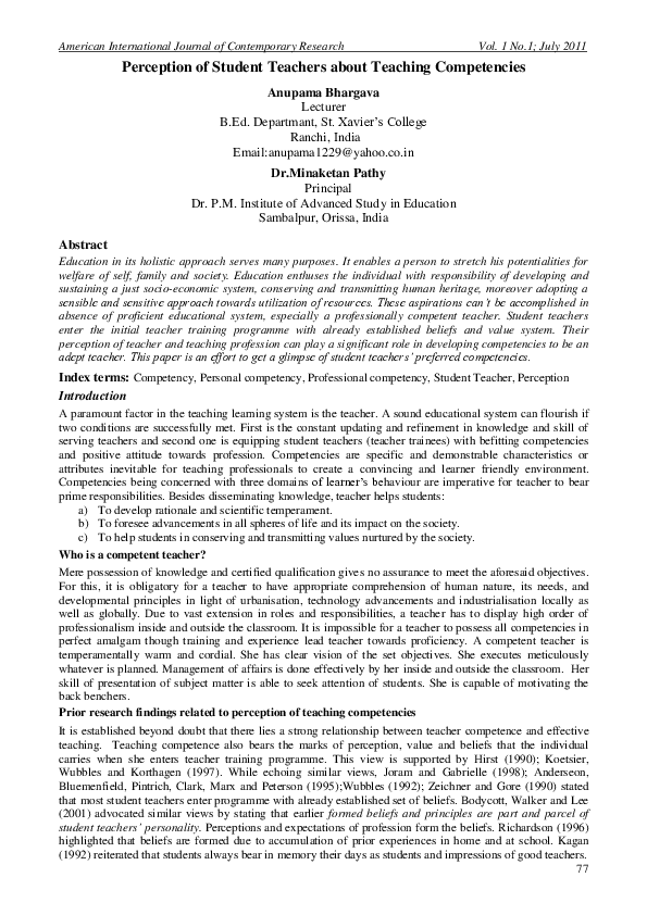 (PDF) Perception of Student Teachers about Teaching Competencies
