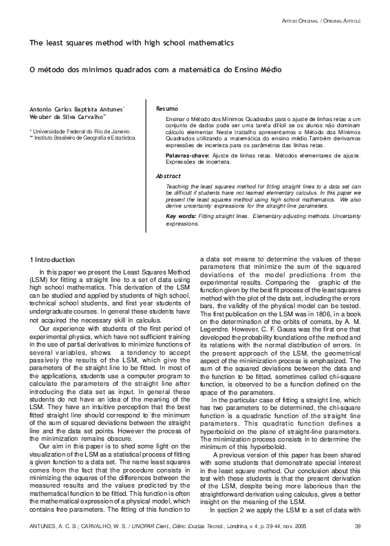 (PDF) The least squares method with high school mathematics