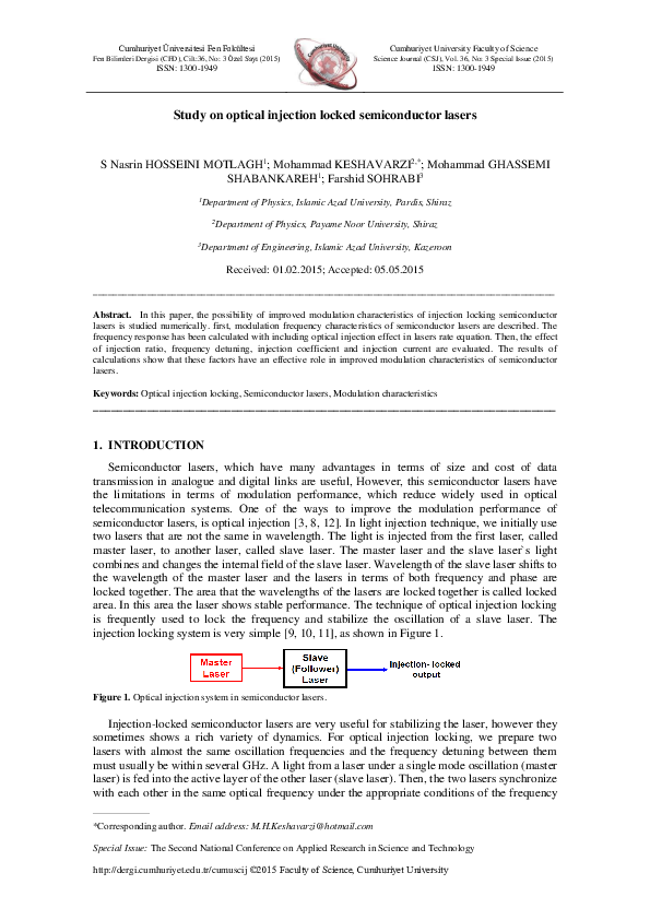 (PDF) Study on optical injection locked semiconductor lasers