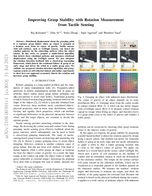 (PDF) Improving Grasp Stability with Rotation Measurement from Tactile ...