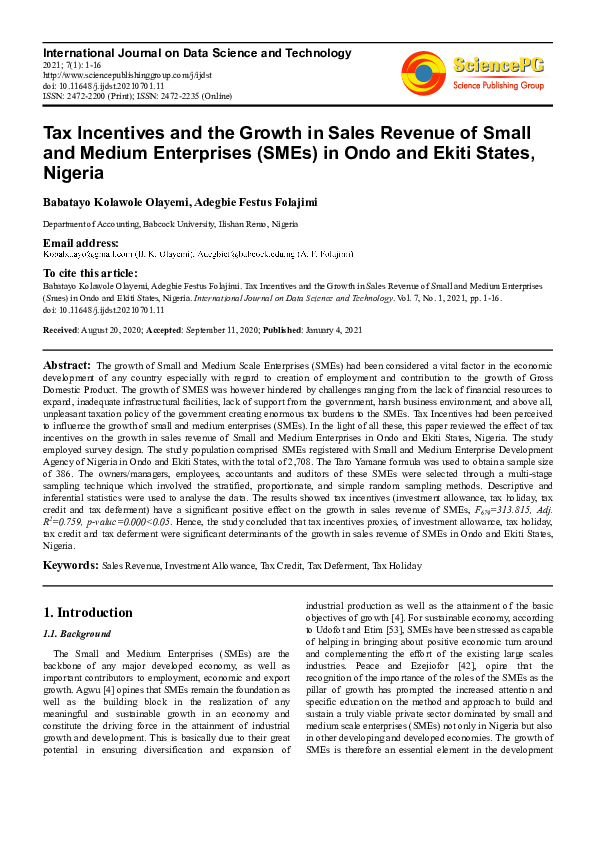 (PDF) Tax Incentives and the Growth in Sales Revenue of Small and ...