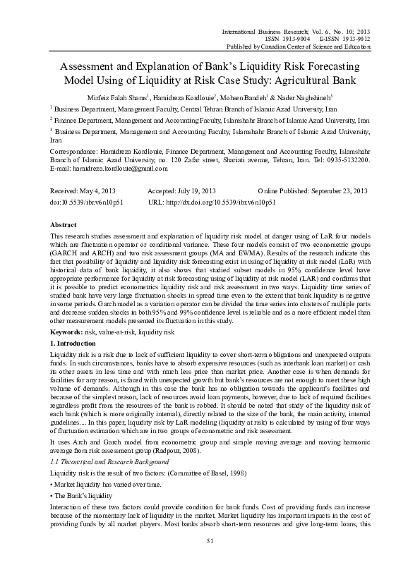 (PDF) Assessment and Explanation of Bank’s Liquidity Risk Forecasting ...