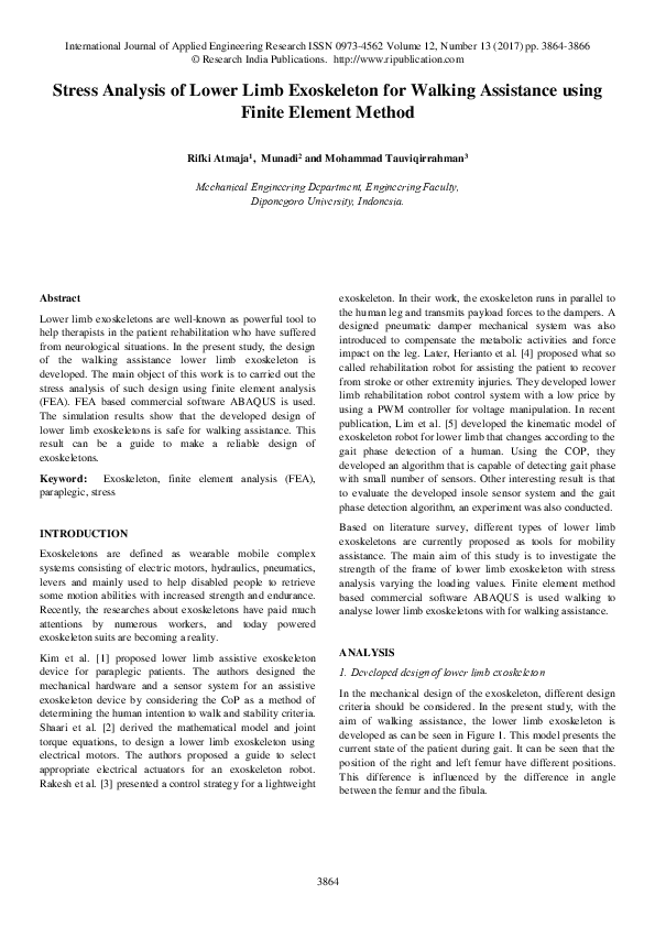 (PDF) Stress Analysis of Lower Limb Exoskeleton for Walking Assistance ...