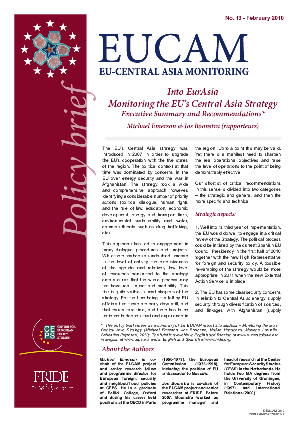 (PDF) Into EurAsia – Monitoring the EU’s Central Asia Strategy
