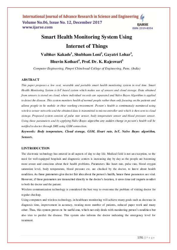 (PDF) Smart Health Monitoring System Using Internet of Things