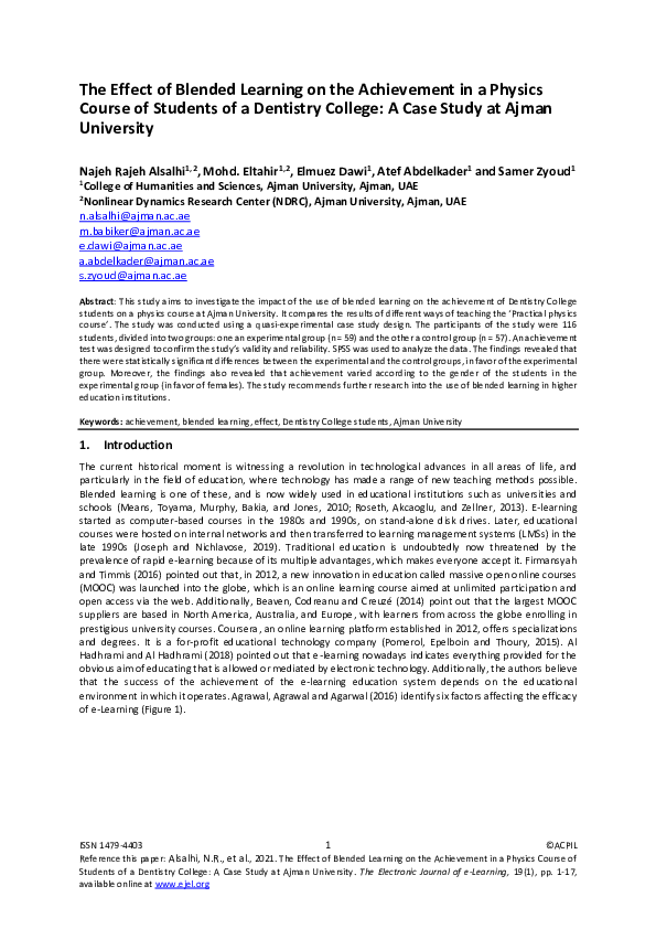 (PDF) The Effect of Blended Learning on the Achievement in a Physics ...