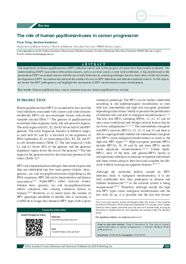 (PDF) The role of human papillomaviruses in cancer progression