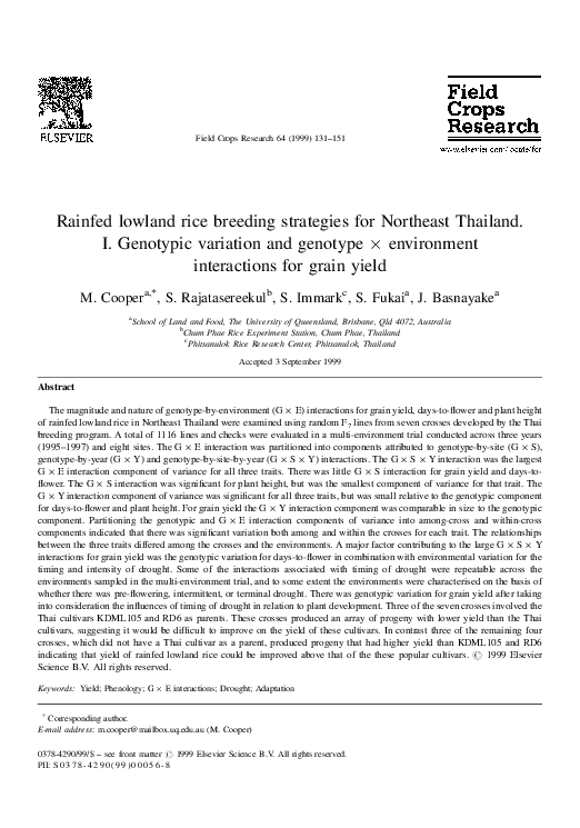 (PDF) Rainfed lowland rice breeding strategies for Northeast Thailand