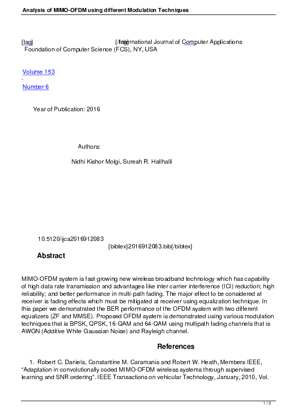 (PDF) Analysis of MIMO-OFDM using different Modulation Techniques