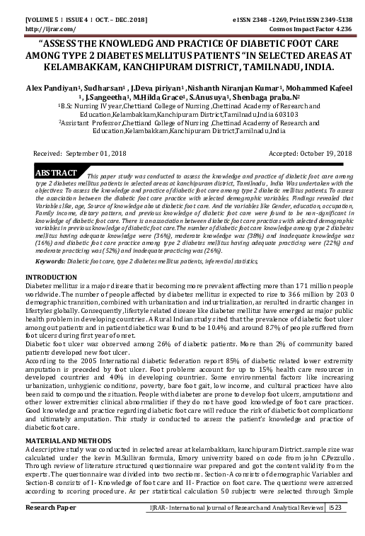 (PDF) “ Assess the Knowledg and Practice of Diabetic Foot Care Among ...