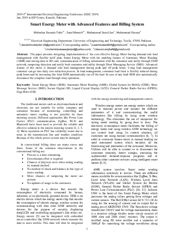 (PDF) Smart Energy Meter with Advanced Features and Billing System