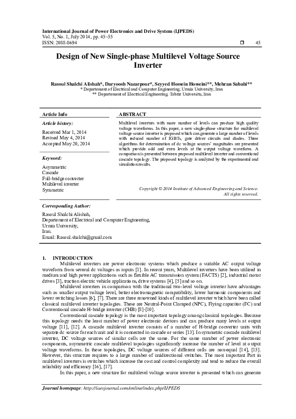 (PDF) Design of New Single-phase Multilevel Voltage Source Inverter