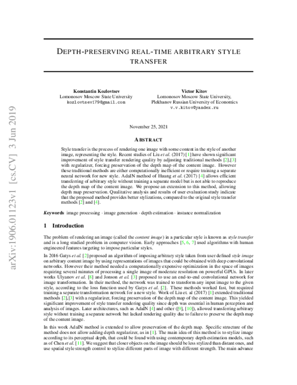 (PDF) Depth-Preserving Real-Time Arbitrary Style Transfer