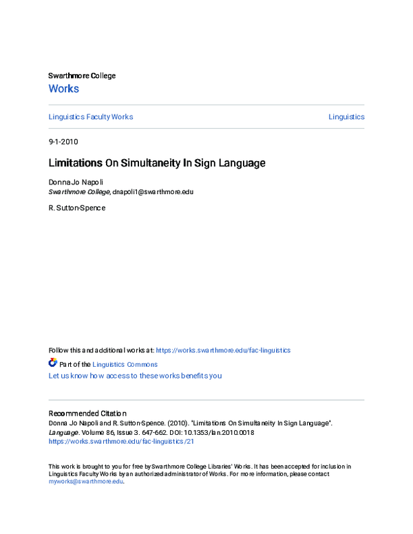 (PDF) Limitations on simultaneity in sign language