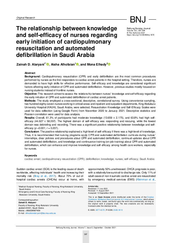 (PDF) The relationship between knowledge and self-efficacy of nurses ...