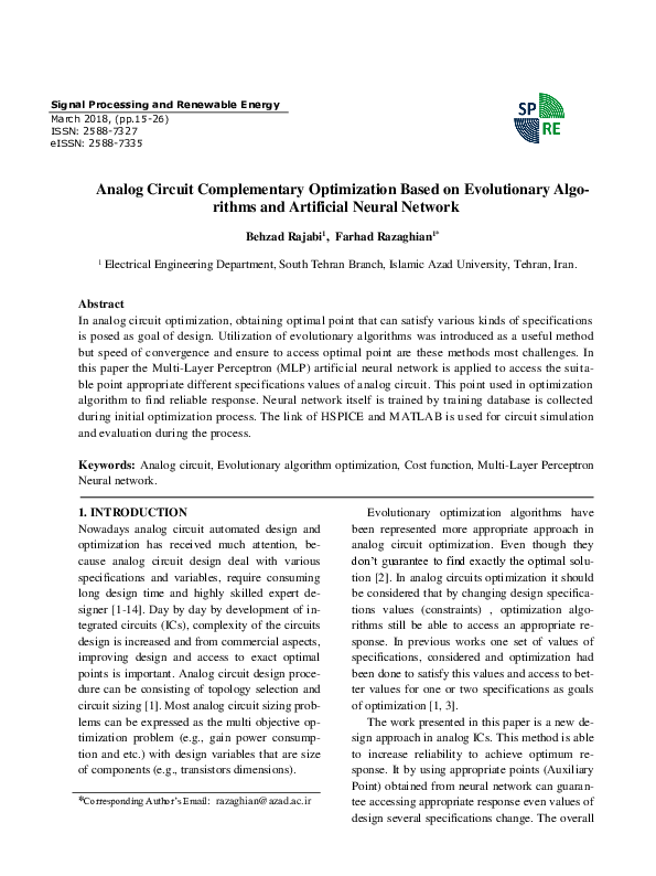 (PDF) Analog Circuit Complementary Optimization Based on Evolutionary ...