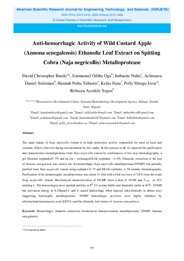 PDF) Purification and Characterization of NNMP from Naja 