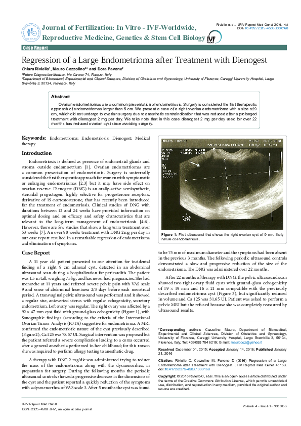 (PDF) Regression of a Large Endometrioma after Treatment with Dienogest