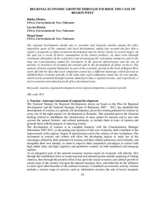 (PDF) Regional Economic Growth Through Tourism. The Case Of Region West