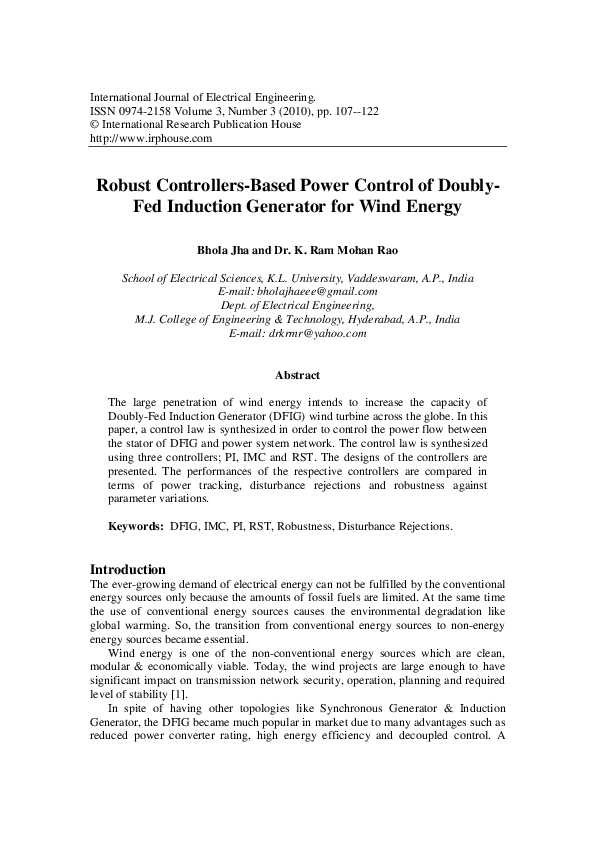 (PDF) Robust Controllers-Based Power Control of Doubly- Fed Induction ...