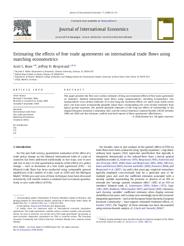 (PDF) Estimating the effects of free trade agreements on international ...