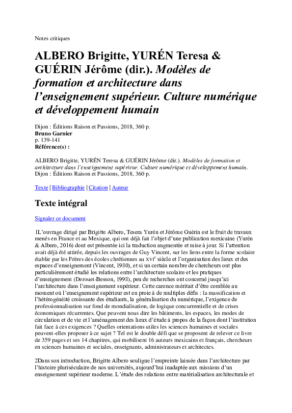 Pdf Albero Brigitte Yuren Teresa Guerin Jerome Dir Modeles De Formation Et Architecture Dans L Enseignement Superieur Culture Numerique Et Developpement Humain Bruno Garnier Academia Edu