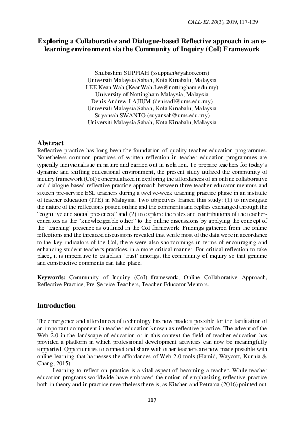 (PDF) Exploring a Collaborative and Dialogue-based Reflective approach ...