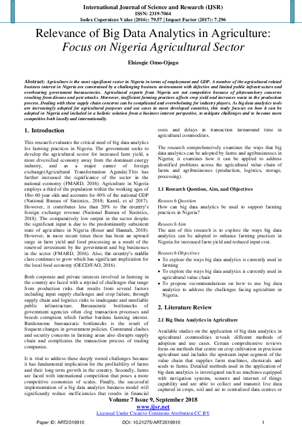 (PDF) Relevance of Big Data Analytics in Agriculture : Focus on Nigeria ...