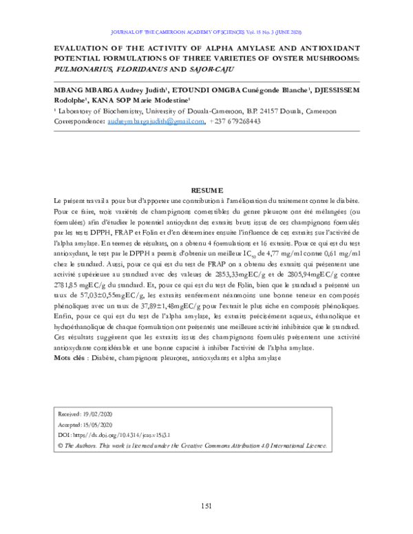 (PDF) Evaluation of the activity of alpha amylase and antioxidant ...