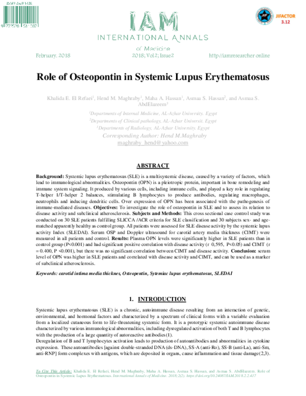 (PDF) Role of Osteopontin in Systemic Lupus Erythematosus
