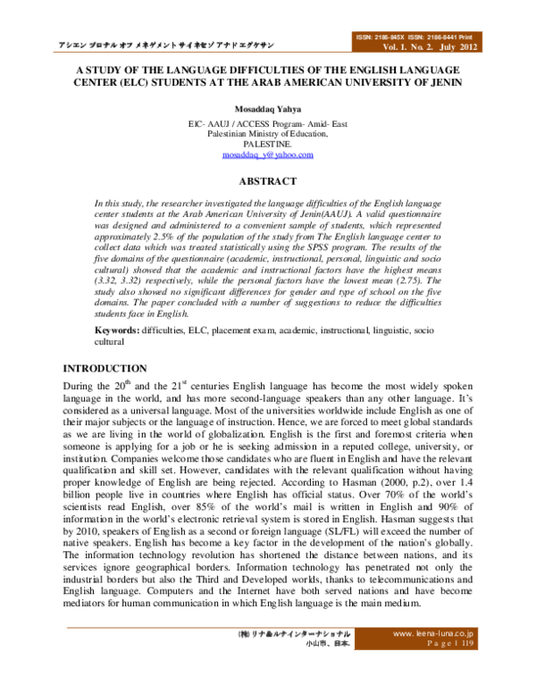 (PDF) A Study of the Language Difficulties of the English Language ...