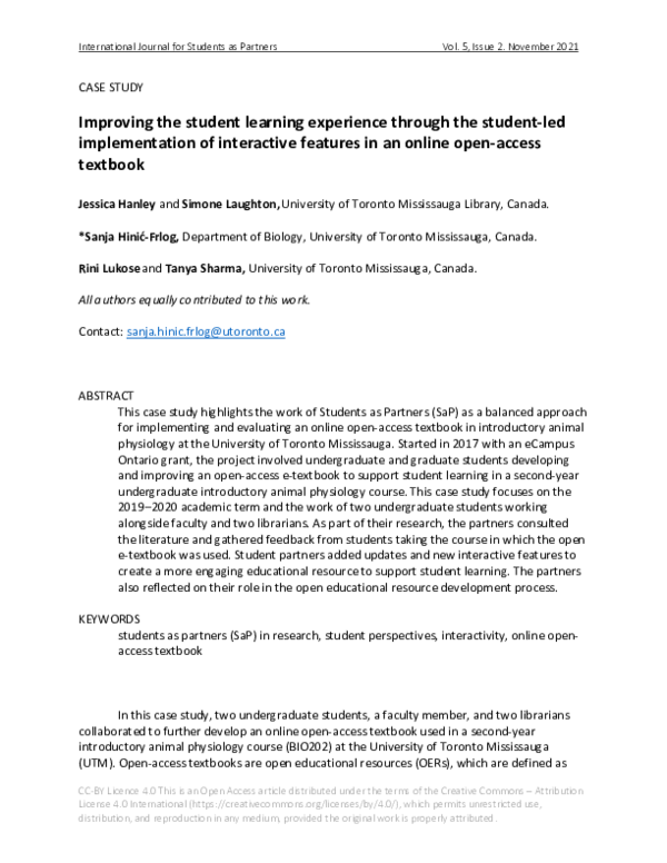 (PDF) Improving the student learning experience through the student-led ...