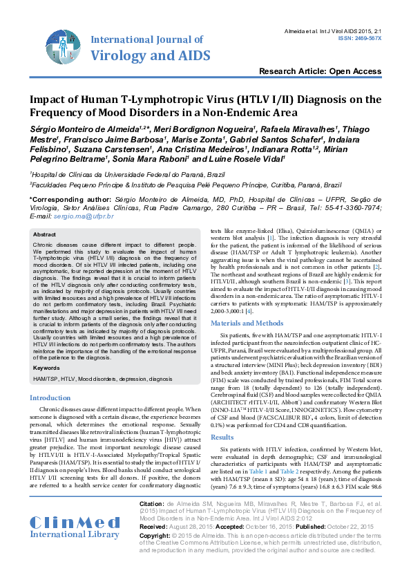 (PDF) Impact of Human T-Lymphotropic Virus (HTLV I/II) Diagnosis on the ...