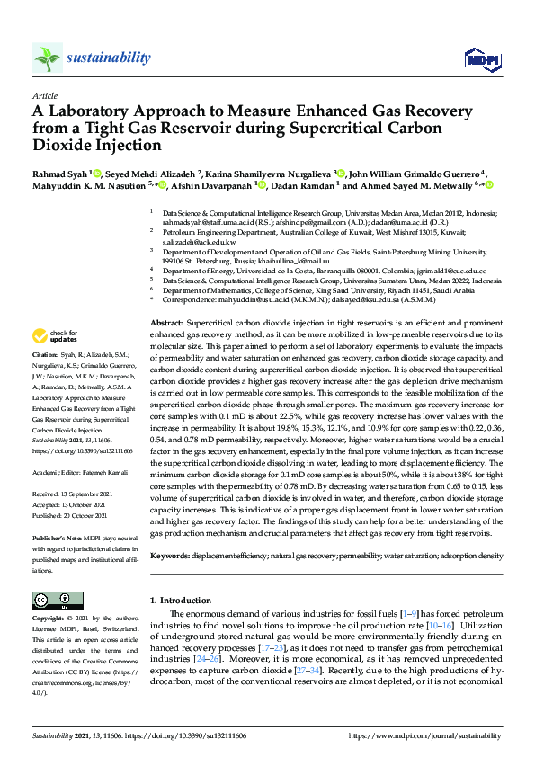 (PDF) A Laboratory Approach to Measure Enhanced Gas Recovery from a ...