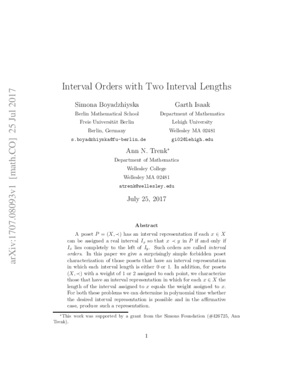(PDF) Interval orders with two interval lengths