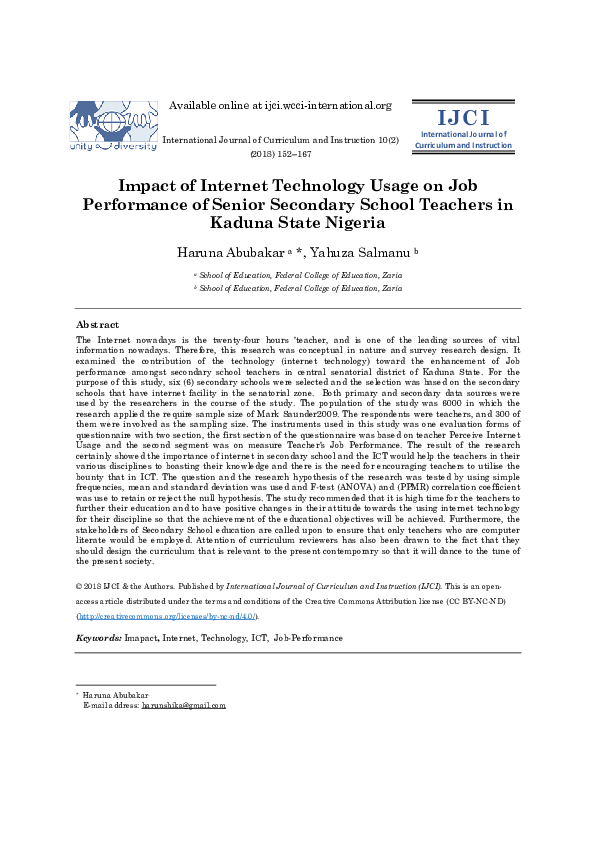 (PDF) Impact of Internet Technology Usage on Job Performance of Senior ...