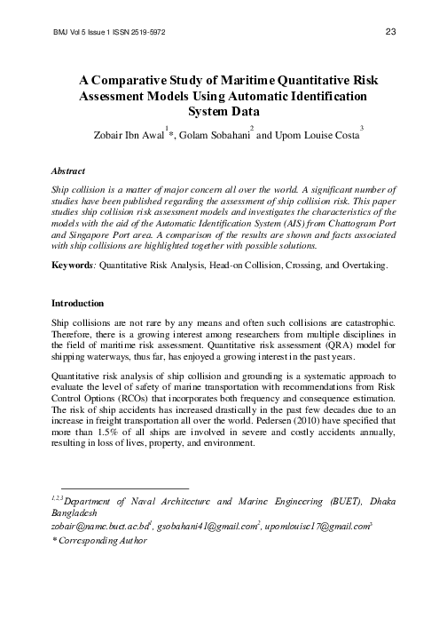(PDF) A Comparative Study of Maritime Quantitative Risk Assessment ...