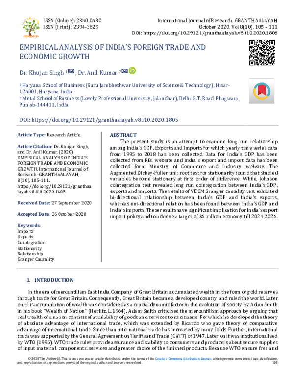 (PDF) Empirical Analysis of India’s Foreign Trade and Economic Growth