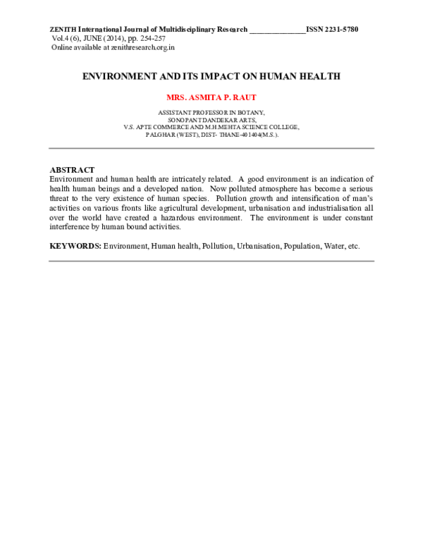 (PDF) Environment and its impact on human health