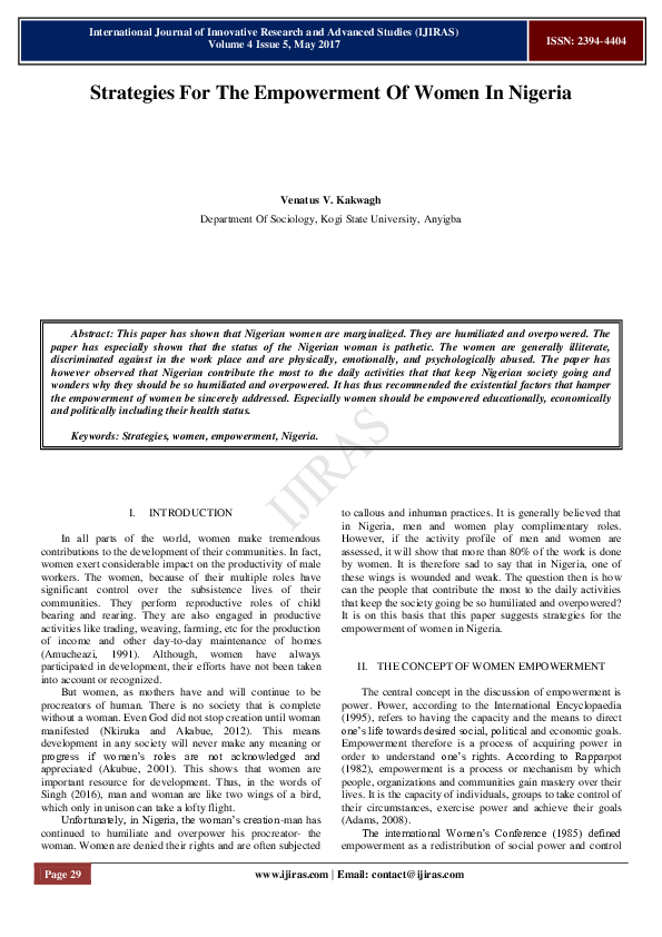 (PDF) STRATEGIES FOR THE EMPOWERMENT OF WOMEN IN NIGERIA | Kogi State ...