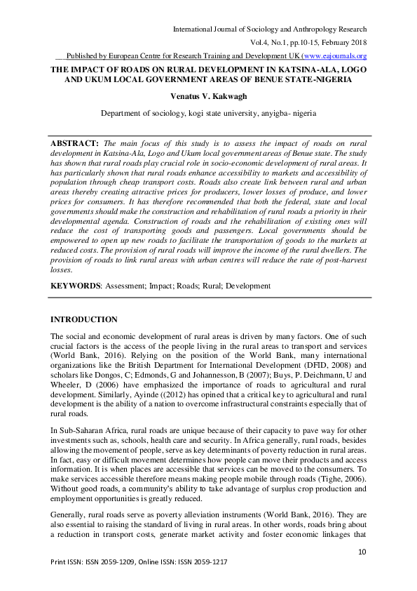 (PDF) The Impact of Roads on Rural Development in Katsina-Ala, Logo and ...