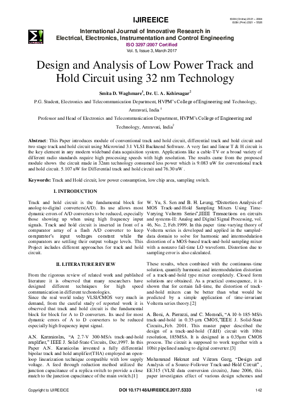 (PDF) Design and Analysis of Low Power Track and Hold Circuit using 32 ...